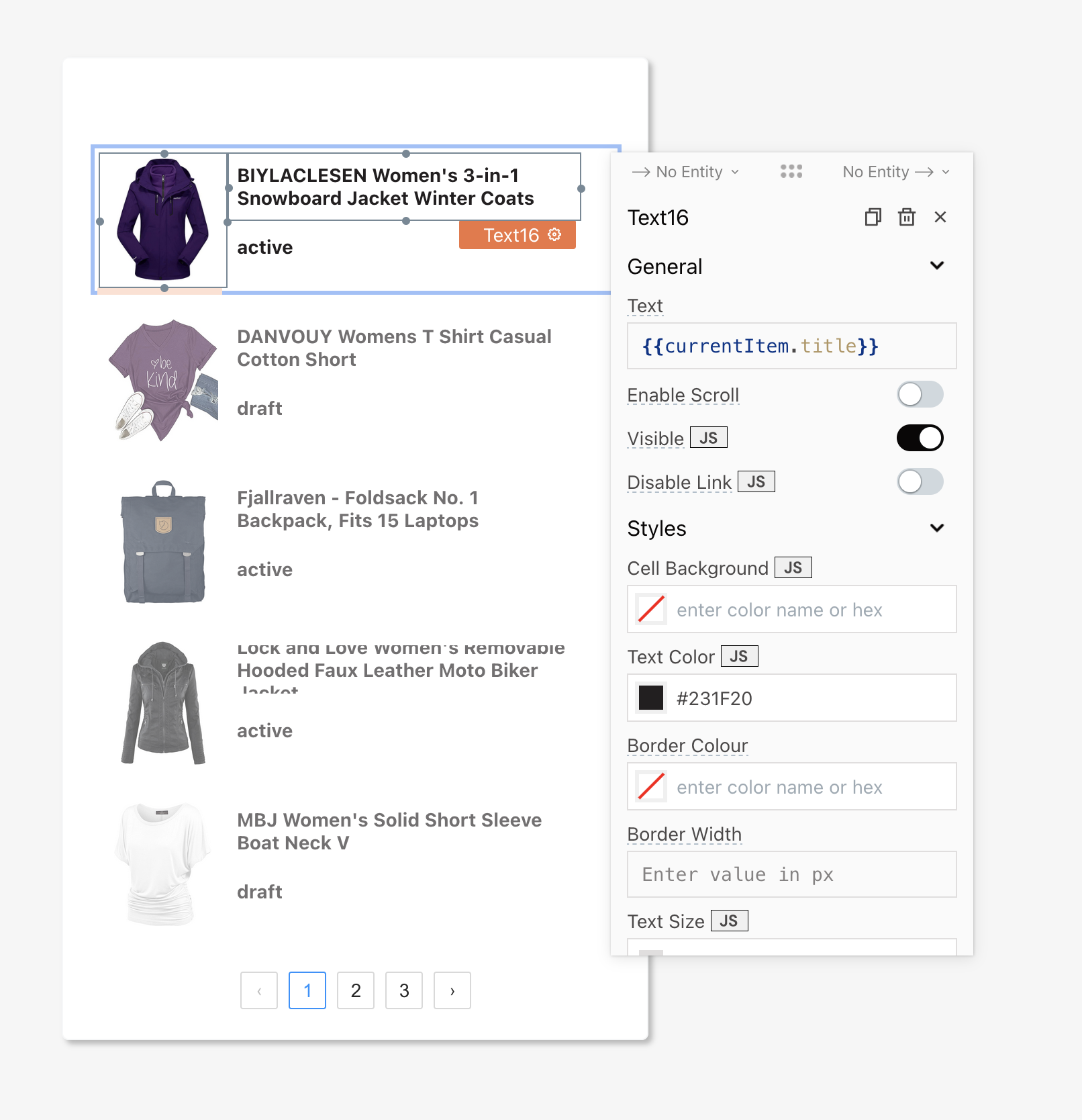 displaying list item data