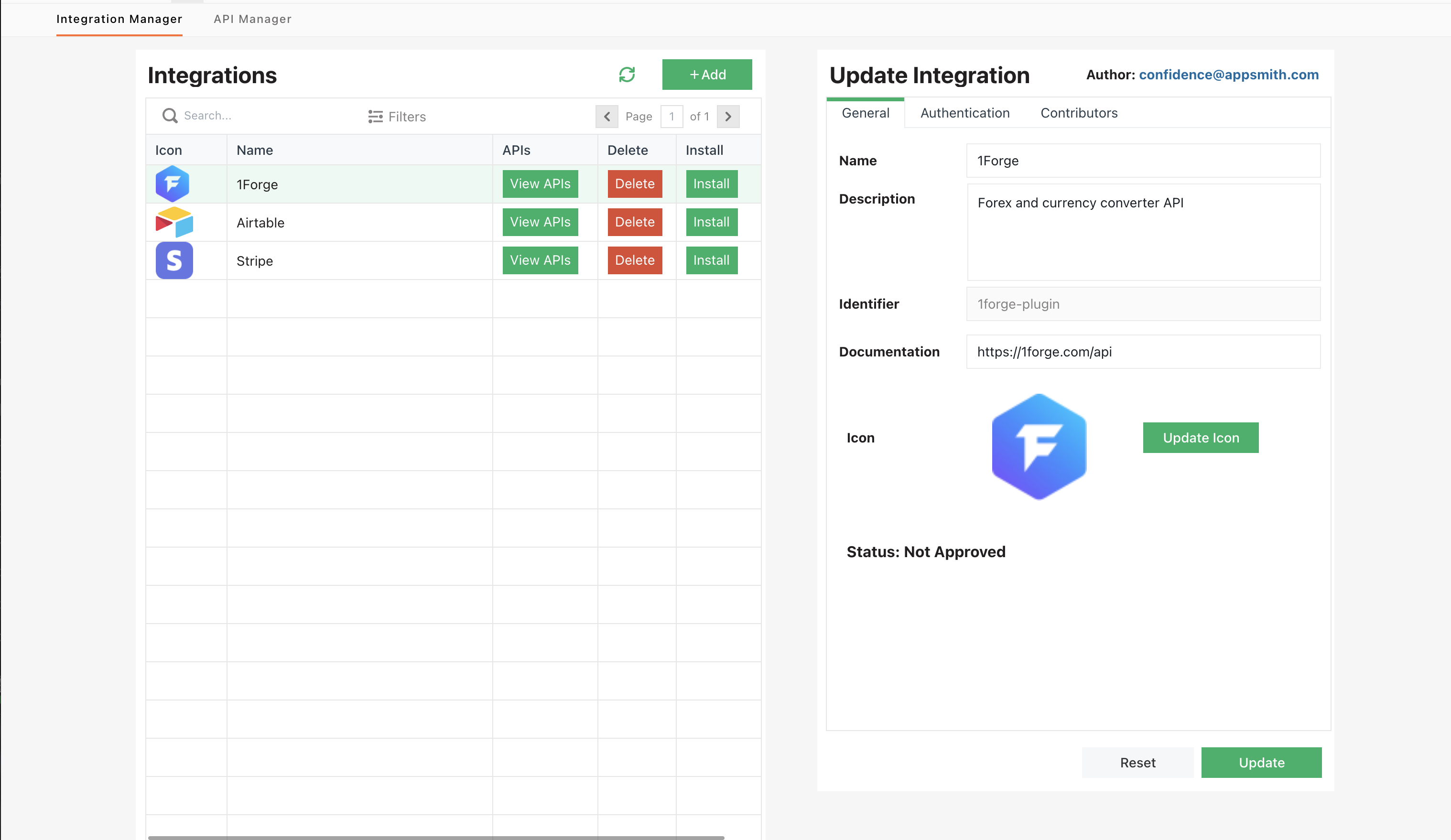 integration settings panel