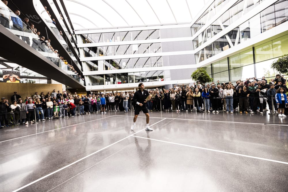 Watch tennis pro Stefanos Tsitsipas take on our adidas employees