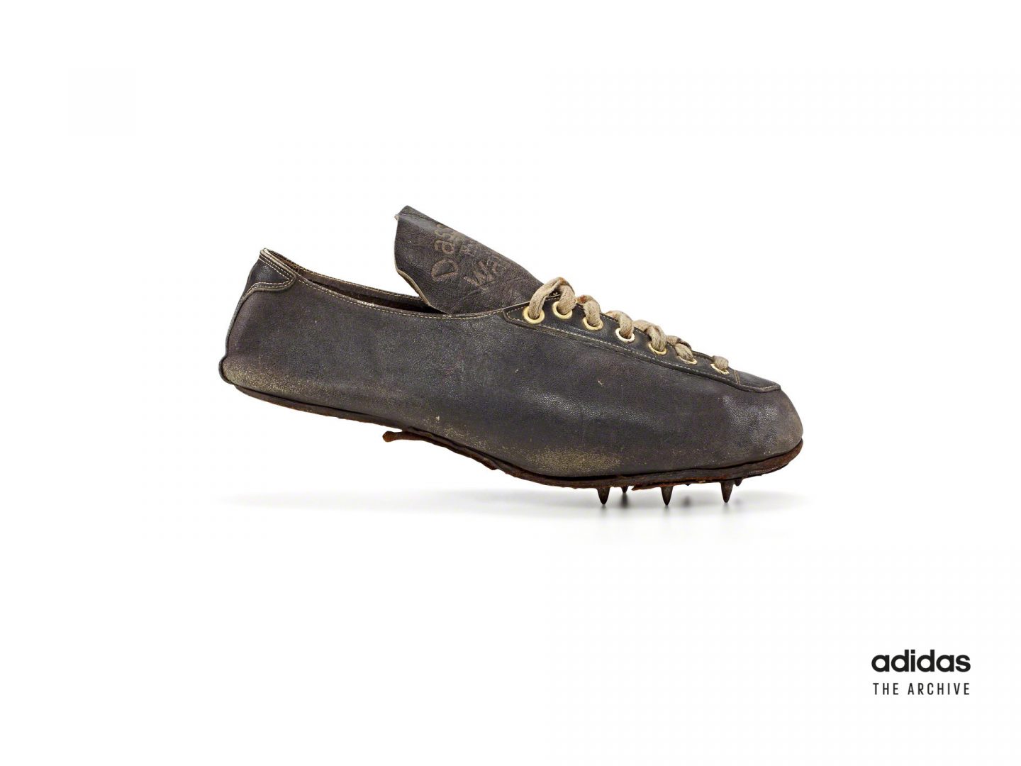 The original track spikes worn by Lina Radke as she won gold at the 1928 Olympics, now preserved in the adidas Archive. ©Studio Waldeck Photographers