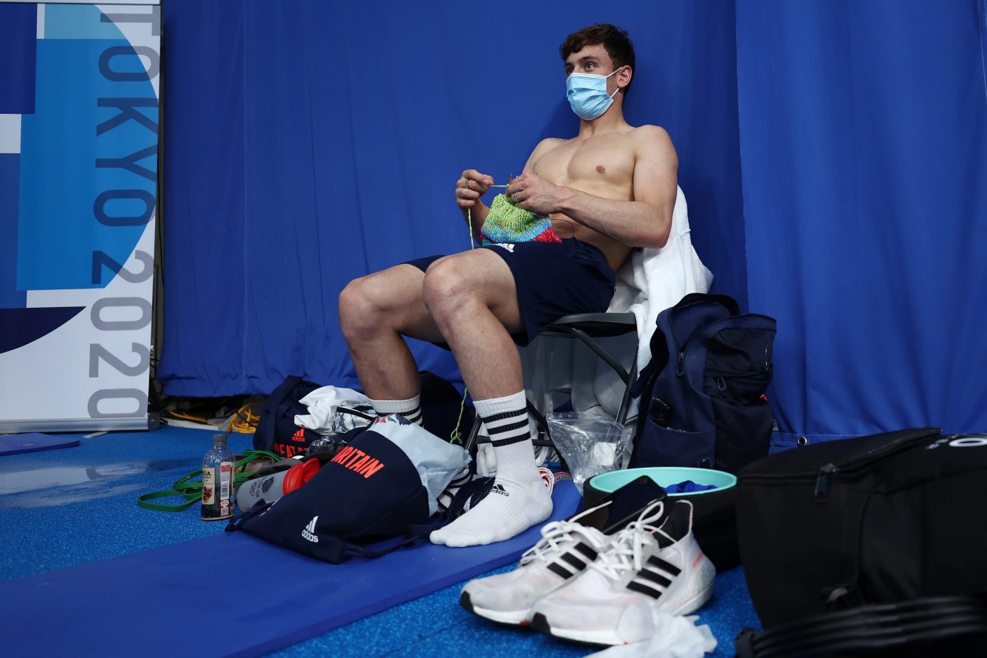 Knitting is one way Tom relaxes between dives. ©Clive Rose/ Getty images