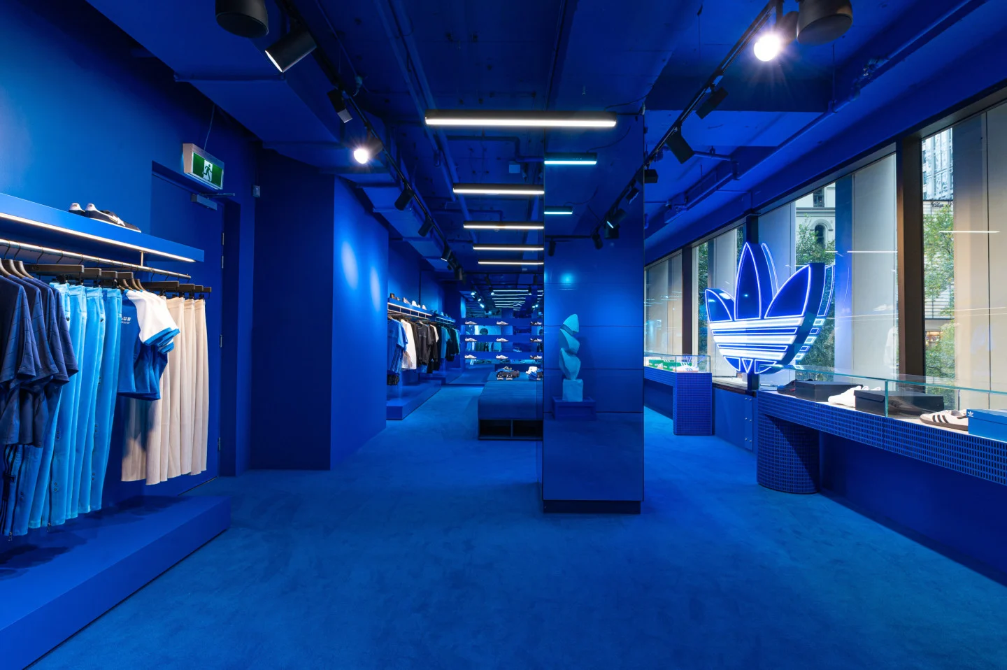 The mesmerising "blue room" showcasing adidas Originals products.