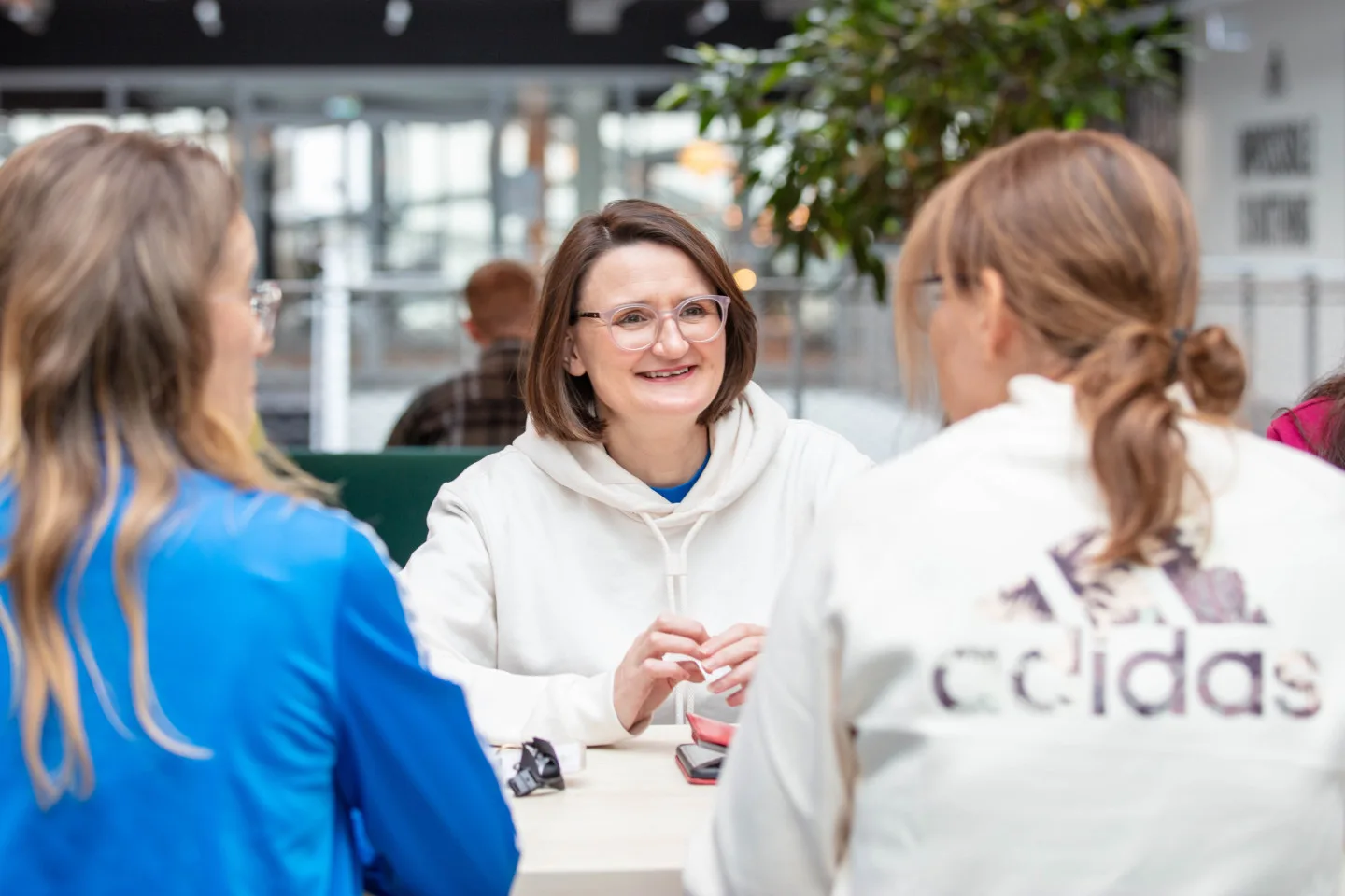 Two halves from different job sharing partnerships (Tina Messerer on the left and Lisa Kuhr on the right) come together to share their positive experiences with me.