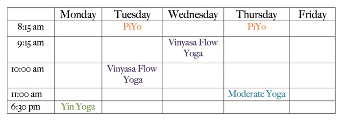 YOGA schedule