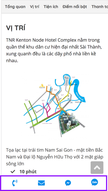 Hình 4.1 – Các chức năng chạm để gọi, chat support được thiết kế sticky trên mobile