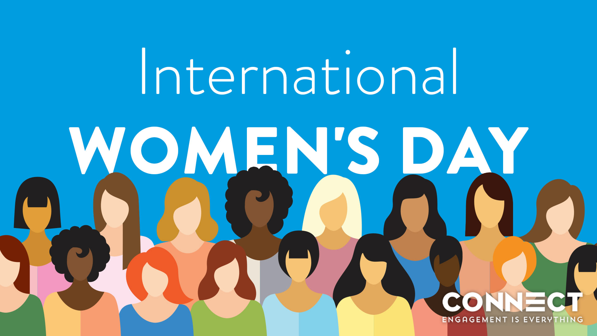 An image for International Women's Day, with a line of illustrated women at the bottom of the image.