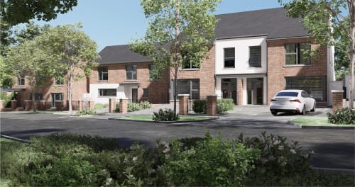 INFILL RESIDENTIAL DEVELOPMENT This modest development comprises eight two-story dwellings on an infill site of approximately 0.226 hectares, located within the curtilage of the existing Palmyra House. Special consideration was given to the historic structure and nearby sites.

The site layout and individual house designs respect both Palmyra House and the adjacent Whitechurch Church and graveyard. The overall design and proposed building heights were carefully considered, with a strong focus on scale and massing. The development reflects the existing vernacular while also presenting a modern addition to the streetscape, thoughtfully integrating with the height, scale, and massing of the surrounding urban form.