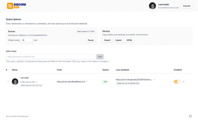 Discord RSS Feed Manager Screenshot