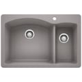 Blanco 440198 DIAMOND™ SILGRANIT® 1-1/2 Bowl Dual Mount Kitchen Sink, D-Shaped Shape, 1 Faucet Holes, 33 in W x 22 in H, Drop-In/Under Mount, Granite, Metallic Gray, Import