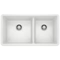 Blanco 441125 PRECIS™ SILGRANIT® II 1-3/4 Bowl Composite Sink, White, Rectangle Shape, 17 in Left, 13 in Right L x 16 in Left, 16 in Right W x 9-1/2 in Left, 9-1/2 in Right D Bowl, 33 in L x 18 in W, Under Mount, Granite