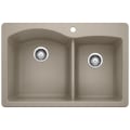Blanco 441283 DIAMOND™ SILGRANIT® II Kitchen Sink, Rectangle Shape, 1 Faucet Holes, 33 in W x 22 in D, Drop-In Mount, Granite, Truffle, Import
