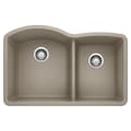Blanco 441284 DIAMOND™ SILGRANIT® II Kitchen Sink, Truffle, D-Shaped Shape, 16-1/2 in Left, 12-1/2 in Right L x 18-19/32 in Left, 16-13/16 in Right W x 9-1/2 in Left, 8 in Right D Bowl, 32 in L x 20-27/32 in W, Under Mount, Solid Granite