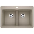 Blanco 441285 DIAMOND™ SILGRANIT® Equal Double Bowl Dual Mount Kitchen Sink With Ledge, DIAMOND™ SILGRANIT®, Rectangle Shape, 1 Faucet Holes, 33 in W x 22 in H, Drop-In/Under Mount, Granite, Truffle, Import