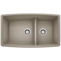 Blanco 441315 PERFORMA™ SILGRANIT® II Kitchen Sink, Truffle, Rectangle Shape, 18 in Left, 12 in Right L x 17-1/2 in Left, 17-1/2 in Right W x 10 in Left, 10 in Right D Bowl, 33 in L x 19 in W, Under Mount, Solid Granite