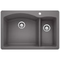 Blanco 441464 DIAMOND™ SILGRANIT® 1-1/2 Bowl Dual Mount Kitchen Sink, D-Shaped Shape, 1 Faucet Holes, 33 in W x 22 in H, Drop-In/Under Mount, Granite, Cinder
