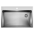 Blanco 524221 QUATRUS™ R15 Super Single Bowl Dual Mount Kitchen Sink, Rectangle Shape, 1 Faucet Holes, 33 in W x 22 in H, Drop-In/Under Mount, 304 Stainless Steel, Satin