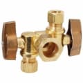 BrassCraft® KTCR1901DVX R KT™ 1/4 Turn Dual Outlet/Dual Shut-Off Ball Angle Stop, 1/2 x 3/8 x 3/8 in Nominal, Compression End Style, 125 psi Pressure, Brass Body, Rough Brass, Import