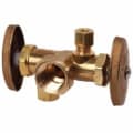 BrassCraft® R1701DVX R R1700 Multi-Turn Dual Outlet/Dual-Shut-Off Angle Stop, 1/2 x 3/8 x 3/8 in Nominal, FNPT x Compression x Compression, 125 psi, Brass Body, Rough Brass, Domestic