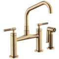 Brizo® 62563LF-GL Widespread Bridge Kitchen Faucet With Matching Side Spray, 1.8 gpm, 8 in Center, Angled Spout, Luxe Gold, 2 Handles, Side Spray(Y/N): Yes, Domestic