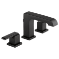 DELTA® 3567-BLMPU-DST Ara® Widespread Lavatory Faucet, 1.2 gpm Flow Rate, 5-5/16 in H Spout, 4 to 16 in Center, Matte Black, 2 Handles, Metal Pop-Up Drain, Domestic