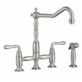 DXV D35402250.355 Bridge Kitchen Faucet With Hand Spray, Victorian™, 1.8 gpm Flow Rate, 8 in Center, 360 deg Swivel Spout, Ultra Steel, 2 Handles
