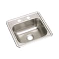 Elkay® D115152 Dayton® Bar Sink, Satin, Squared Shape, 12 in L x 10 in W Bowl x 5 in D Bowl, 2 Faucet Holes, 15 in L x 15 in W x 5-3/16 in H, Top Mounting, Stainless Steel