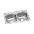 Elkay® DSE233223 Dayton® Kitchen Sink, Stainless, Rectangle Shape, 14 in Left, 14 in Right L x 15-3/4 in Left, 15-3/4 in Right W x 7-7/8 in Left, 7-7/8 in Right D Bowl, 3 Faucet Holes, 33 in L x 22 in W x 8-1/16 in H, Top Mount, Stainless Steel