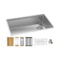 Elkay® EFRU30169RTWC Contemporary Kitchen Sink Kit, Crosstown®, Polished Satin, 30 in L x 17 in W x 9 in D Bowl, 31-1/2 in L x 18-1/2 in W x 9 in D, Under Mount, 16 ga 304 Stainless Steel