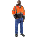 Majestic Glove 75-1314/L Bomber Jacket With Quilted Liner, Black Bottom/Hi-Viz Orange, Polyester/Polyurethane Coated, 55-1/8 in Chest, Resists: Water, Specifications Met: ANSI/ISEA 107-2015 Class 3 Type R