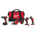 Milwaukee® M18™ 2695-24 4-Tool Cordless Combination Kit, Tools: Hammer Drill, Impact Wrench, 18 VDC, 3 Ah Lithium-Ion, Keyless Blade