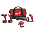 Milwaukee® M18™ 2696-24 4-Tool Kit Cordless Combination Kit, Tools: Hammer Drill, Impact Wrench, 18 VDC, 3 Ah Lithium-Ion, Keyless Blade