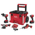 Milwaukee® M18 FUEL™ 2997-24PO 4-Tool Keyless Cordless Combination Kit, Tools: 2804-20 1/2 in Cordless Hammer Drill/2853-20 Impact Driver/2780-20 4-1/2 in/5 in Paddle Switch Grinder/HACKZALL® 2719-20 Reciprocating Saw, 18 VDC, 5 Ah