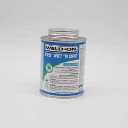 Weld-On® 725™ Wet R Dry™ 10167 Extremely Low VOC Medium Body Solvent Cement With Applicator Cap, 0.5 pt Container