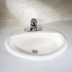 American Standard 0476028.020 Aqualyn Bathroom Sink, Oval Shape, 4 in Faucet Hole Spacing, 20-3/8 in W x 17-3/8 in D x 7 in H, Countertop/Drop-In Mount, Vitreous China, White, Domestic