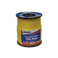 Christy's® 2852 Twisted Rope, 1/4 in Dia x 600 ft, Poly, Yellow