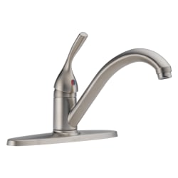 DELTA® 100-SS-DST Classic Kitchen Faucet, 1.8 gpm Flow Rate, 8 in Center, Swivel Spout, Stainless Steel, 1 Handles, Domestic