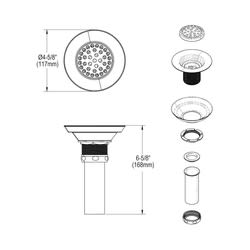 Elkay® LK18B Drain Fitting, 3-1/2 in Nominal, Polished Stainless Steel, 304 Stainless Steel Drain