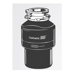 Insinkerator® 75991 CONTRACTOR 333™ Continuous Feed Garbage Disposal, 1-1/2 in Drain, 3/4 hp, 120 VAC, 1725 rpm Grinding, 26 oz Grinding Chamber