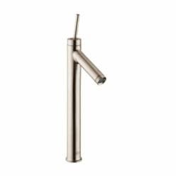 AXOR 10129821 Starck Tall Bathroom Faucet, Commercial, 1.2 gpm Flow Rate, 9-7/8 in H Spout, 1 Handles, 1 Faucet Holes, Brushed Nickel, Function: Traditional