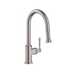 AXOR 16581801 Montreux Kitchen Faucet, 1.75 gpm Flow Rate, Steel Optik, 1 Handles, 1 Faucet Holes, Function: Traditional, Domestic