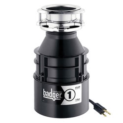 Insinkerator® 76039A Badger® 1 Continuous Feed Garbage Disposal With Cord, 1-1/2 in Drain, 1/3 hp, 120 VAC, 1725 rpm Grinding, 26 oz Grinding Chamber, Domestic