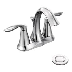 Moen® 6410 Eva® Centerset Bathroom Faucet, Polished Chrome, 2 Handles, Metal Pop-Up Drain, 1.5 gpm Flow Rate