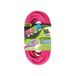 PRIME® NEON FLEX® NS513830 Extension Cord With Primelight® Indicator Light, 15 A 125 VAC 1875 W, SJTW, 50 ft L Cord, 3 Conductors