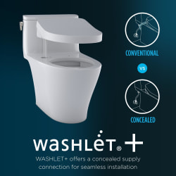 Toto® SW3084T40#01, Washlet®+ Ready, Elongated Bowl, Closed Front, Plastic, Cotton White, Import