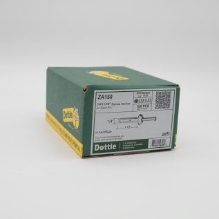 Dottie® ZA150 Anchor With Pin, 1/4 in Dia, 1-1/2 in OAL, Zamak Alloy Body Shell, Carbon Steel Pin, Flat Head