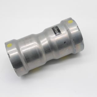 MegaPress® 25021 Pipe Coupling With Stop, 1-1/2 in Nominal, Press End Style, Carbon Steel, Import