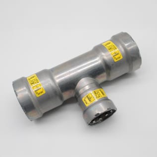 MegaPress® 25371 Pipe Tee, 1-1/2 x 1-1/2 x 1 in, Press, Carbon Steel, Import