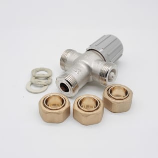 Resideo Braukmann AM101-US-1LF/U AM-1 Adjustable Thermostatic Mixing Valve, 3/4 in Nominal, C Union End Style, 150 psi Pressure, 0.5 gpm Flow, Brass Body, Import