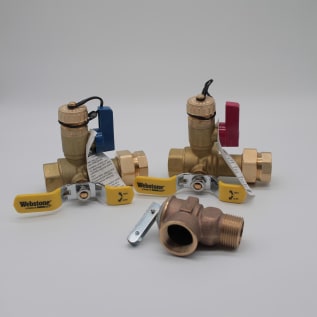 Webstone The Isolator® E-X-P E2® H-44443WPR Tankless Water Heater Service Valve Kit, 3/4 in IPS Union x IPS, 200000 Btu/hr, For Use With Wall Hung and Combi Boiler, Brass, Import