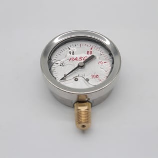 PASCO 1774 Pressure Gauge, 0 to 100 psi, 1/4 in MNPT Connection, 2-1/2 in Dial, +/- 3-2-3 %